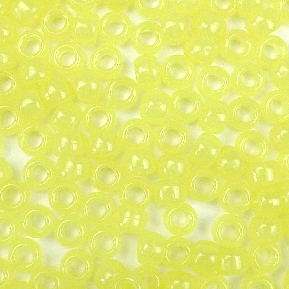 Yellow Glow Plastic Pony Beads. Size 6 x 9 mm. Craft Beads. Bulk Pack.