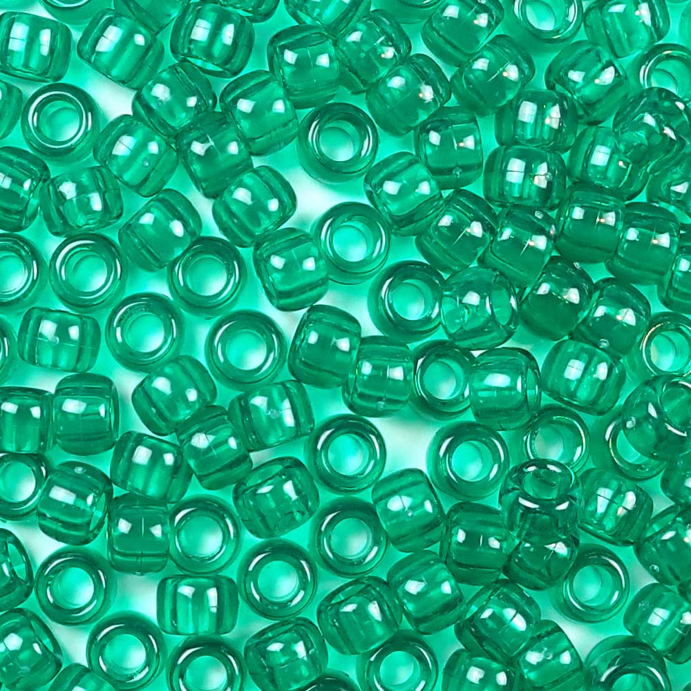 Emerald Green Plastic Pony Beads. Size 6 x 9 mm. Craft Beads. Bulk Pack.