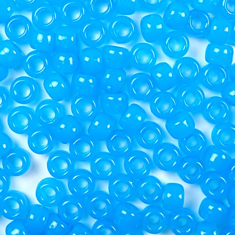 Blue Glow Plastic Pony Beads. Size 6 x 9 mm. Craft Beads. Bulk Pack.