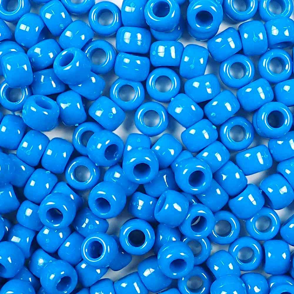 True Blue Plastic Pony Beads. Size 6 x 9 mm. Craft Beads. Bulk Pack.