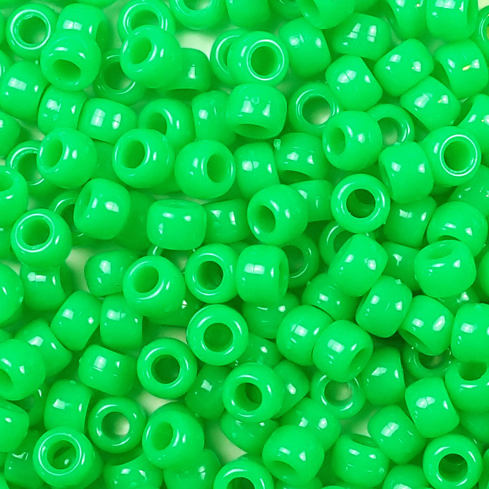 Grasshopper Green Plastic Pony Beads. Size 6 x 9 mm. Craft Beads. Bulk Pack.