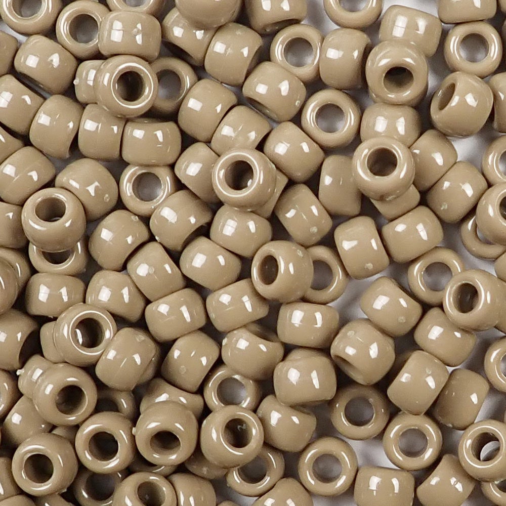 Khaki Tan Plastic Pony Beads. Size 6 x 9 mm. Craft Beads. Bulk Pack.