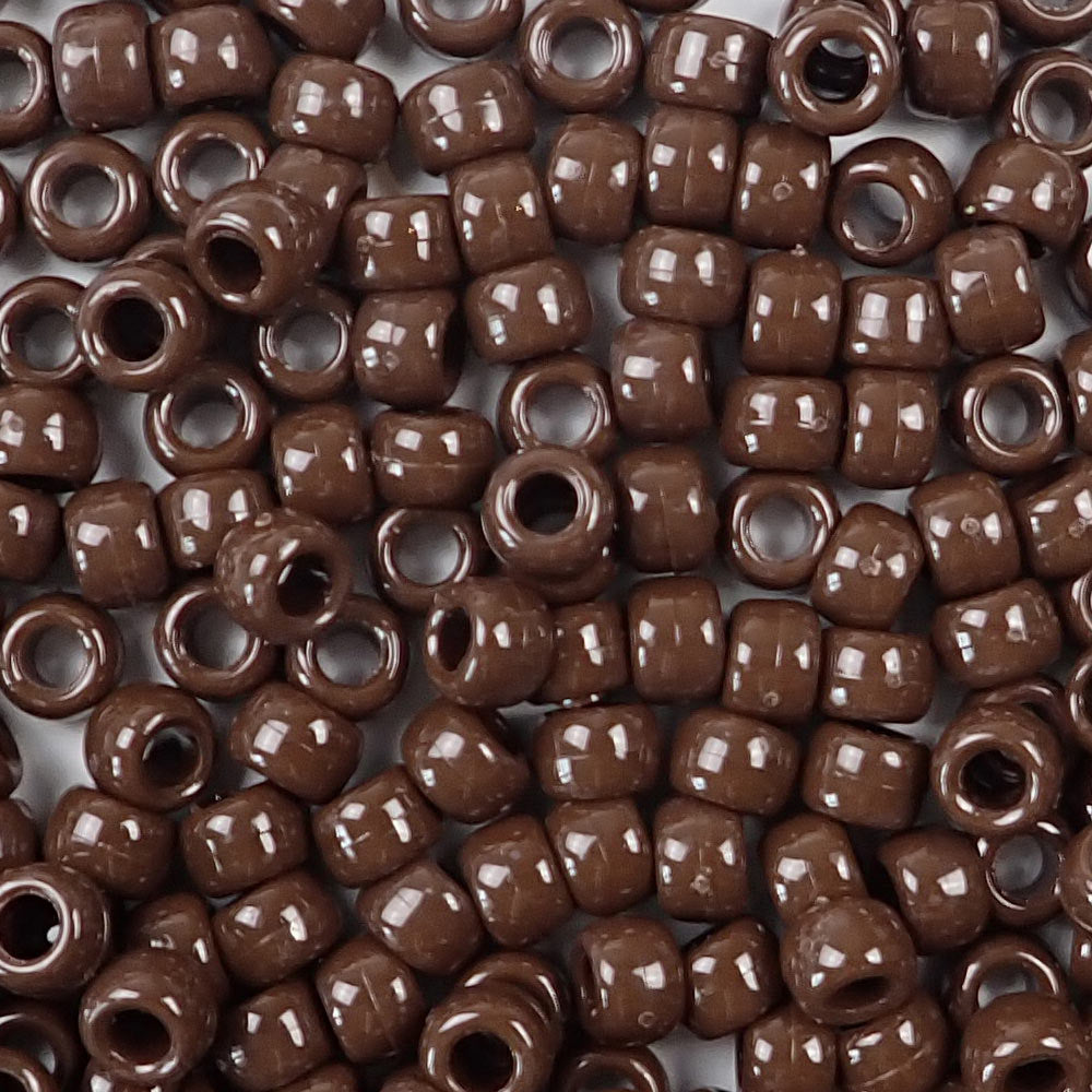 Chocolate Brown Plastic Pony Beads. Size 6 x 9 mm. Craft Beads. Bulk Pack.