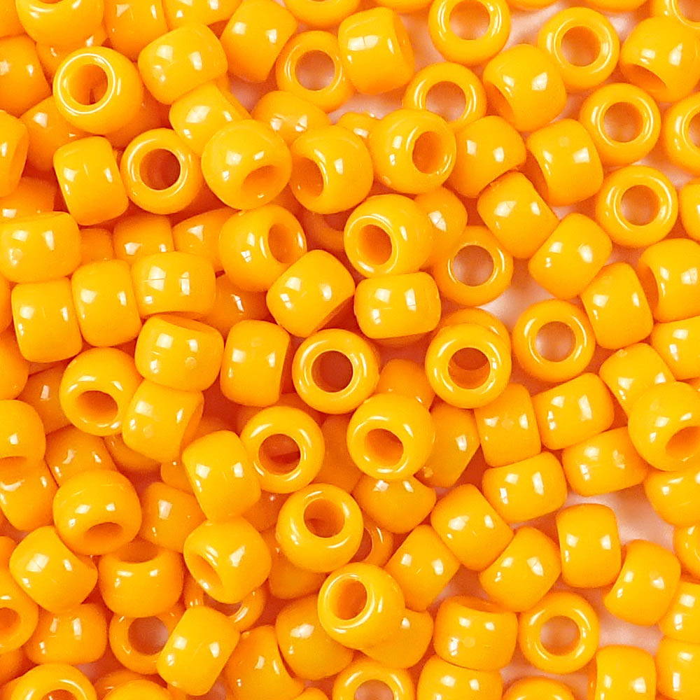 Goldenrod Yellow Orange Plastic Pony Beads. Size 6 x 9 mm. Craft Beads. Bulk Pack.