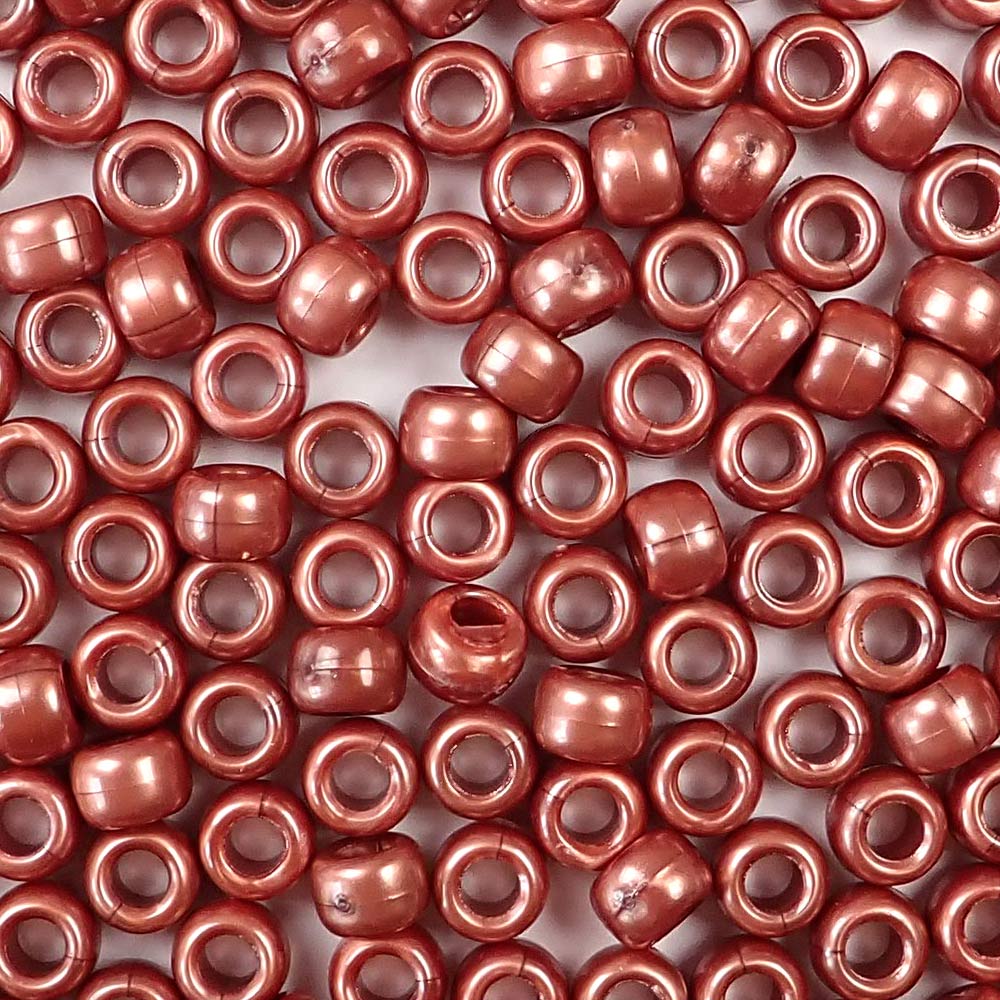 Antique Copper Pearl Plastic Pony Beads. Size 6 x 9 mm. Craft Beads. Bulk Pack.