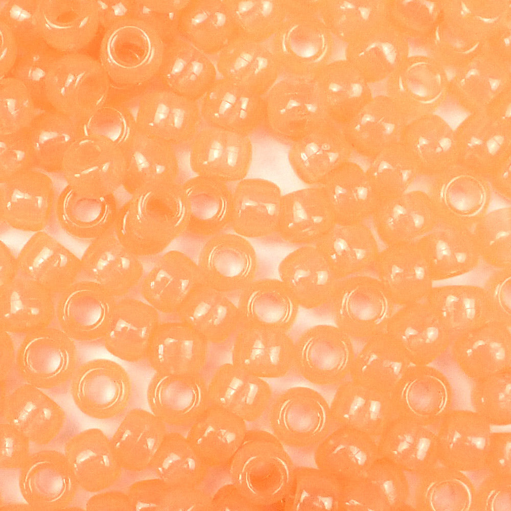 Orange Glow Plastic Pony Beads. Size 6 x 9 mm. Craft Beads. Bulk Pack.