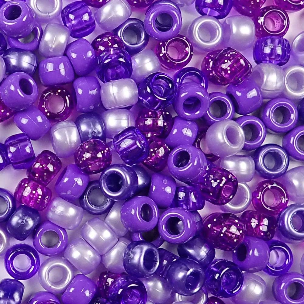 Purple Mix Plastic Pony Beads. Size 6 x 9 mm. Craft Beads. Made in the USA. Bulk Pack.