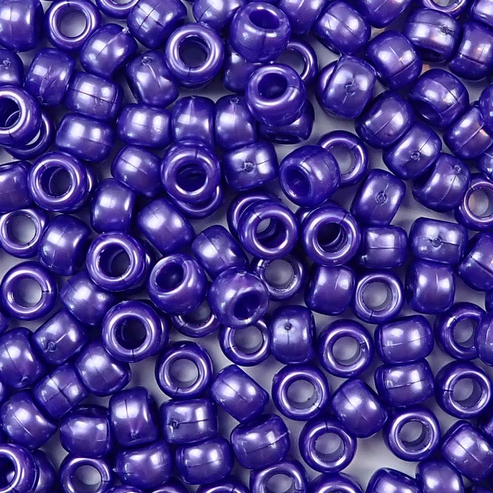 Dark Purple Pearl Plastic Pony Beads. Size 6 x 9 mm. Craft Beads. Bulk Pack.