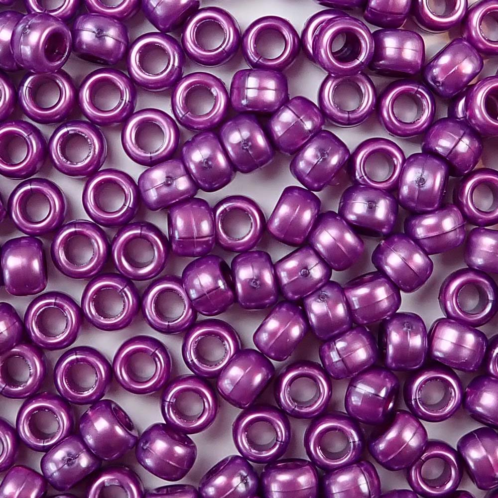 Violet Pearl Plastic Pony Beads. Size 6 x 9 mm. Craft Beads. Bulk Pack.