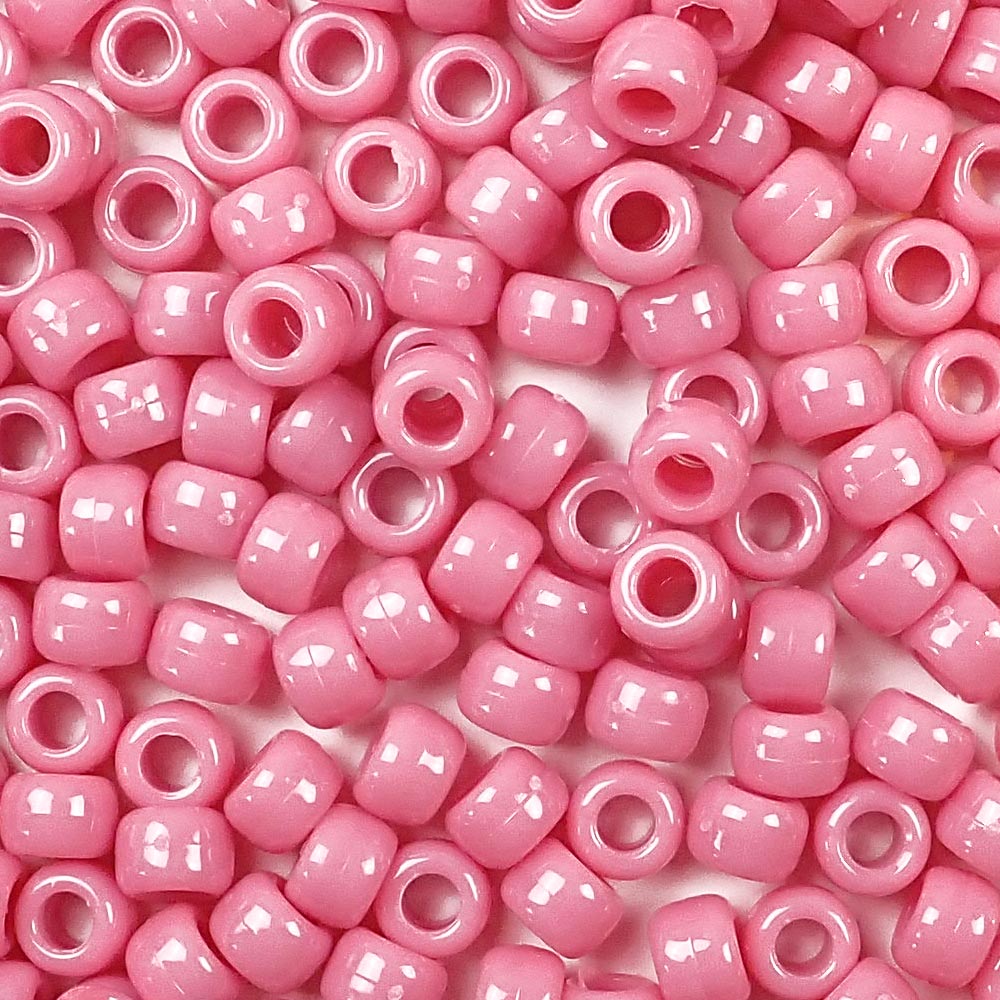 Mauve Pink Opaque Plastic Pony Beads. Size 6 x 9 mm. Craft Beads. Bulk Pack.