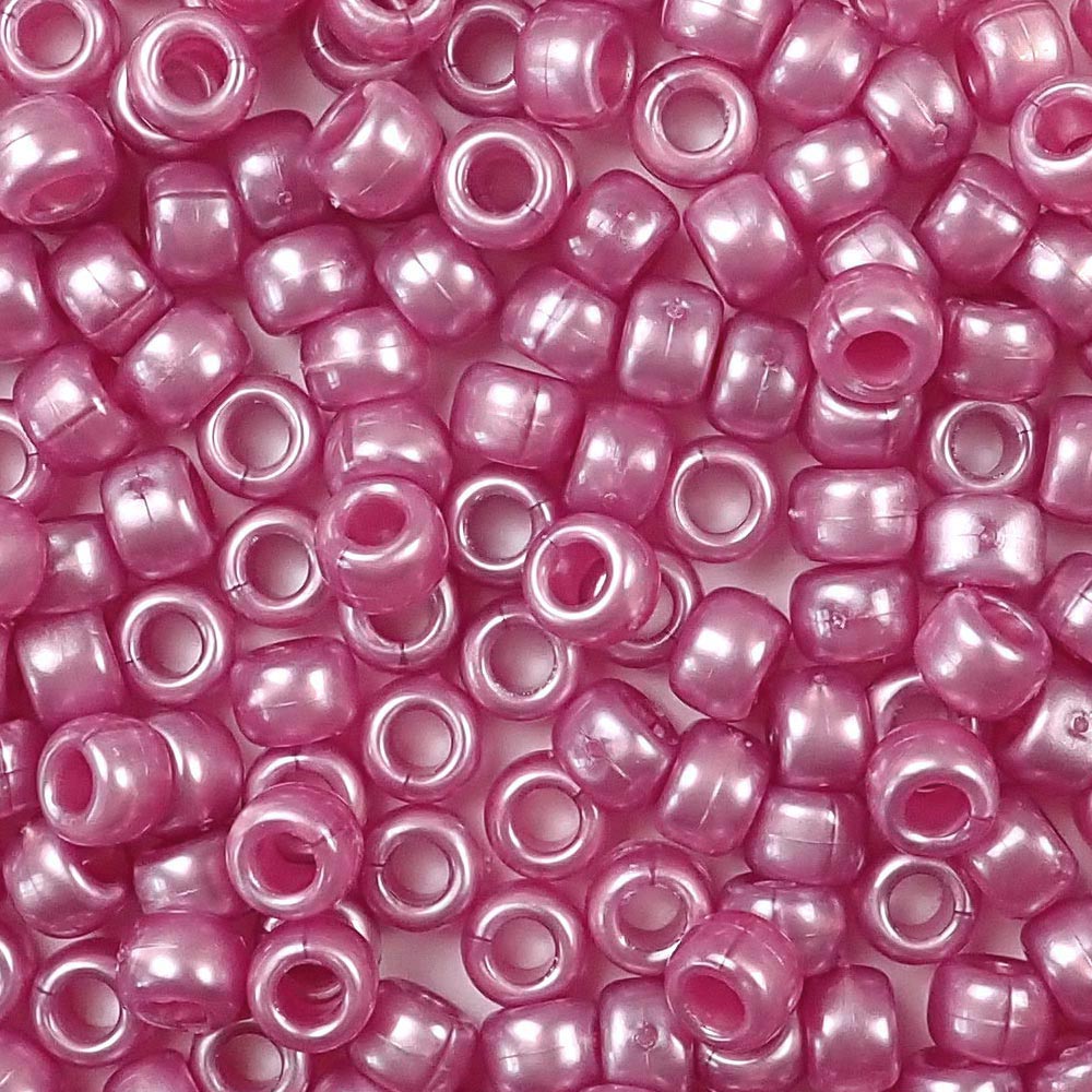 Mauve Pink Pearl Plastic Pony Beads. Size 6 x 9 mm. Craft Beads. Bulk Pack.