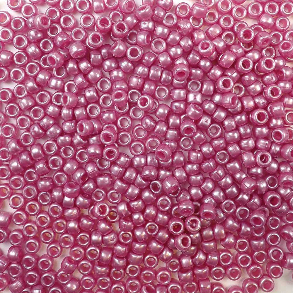 6 x 9mm plastic pony beads in mauve pink pearl