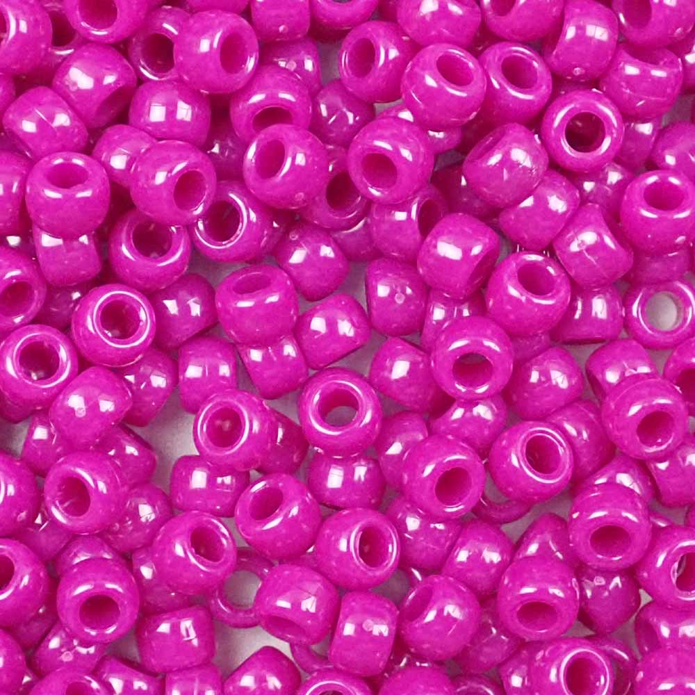 Mulberry Magenta Plastic Pony Beads. Size 6 x 9 mm. Craft Beads. Bulk Pack.