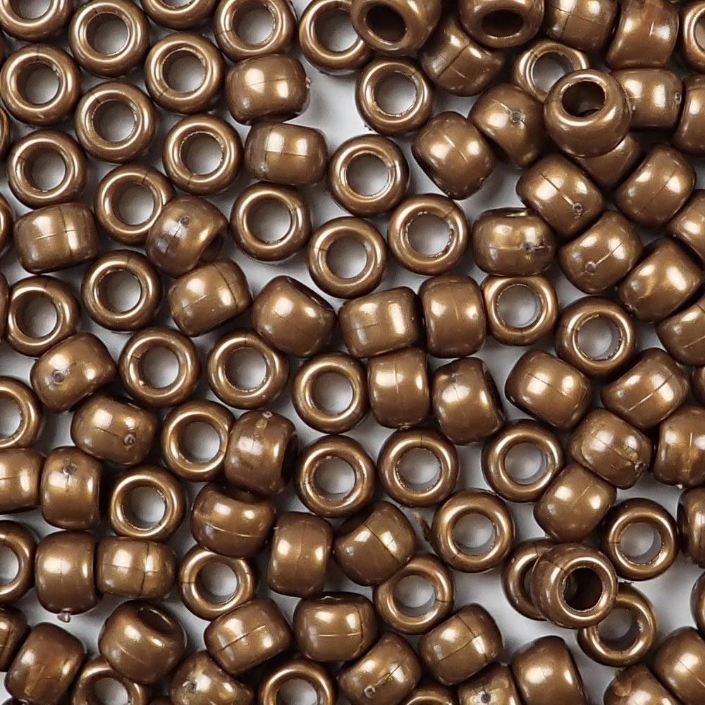 Antique Bronze Brown Pearl Plastic Pony Beads. Size 6 x 9 mm. Craft Beads. Bulk Pack.