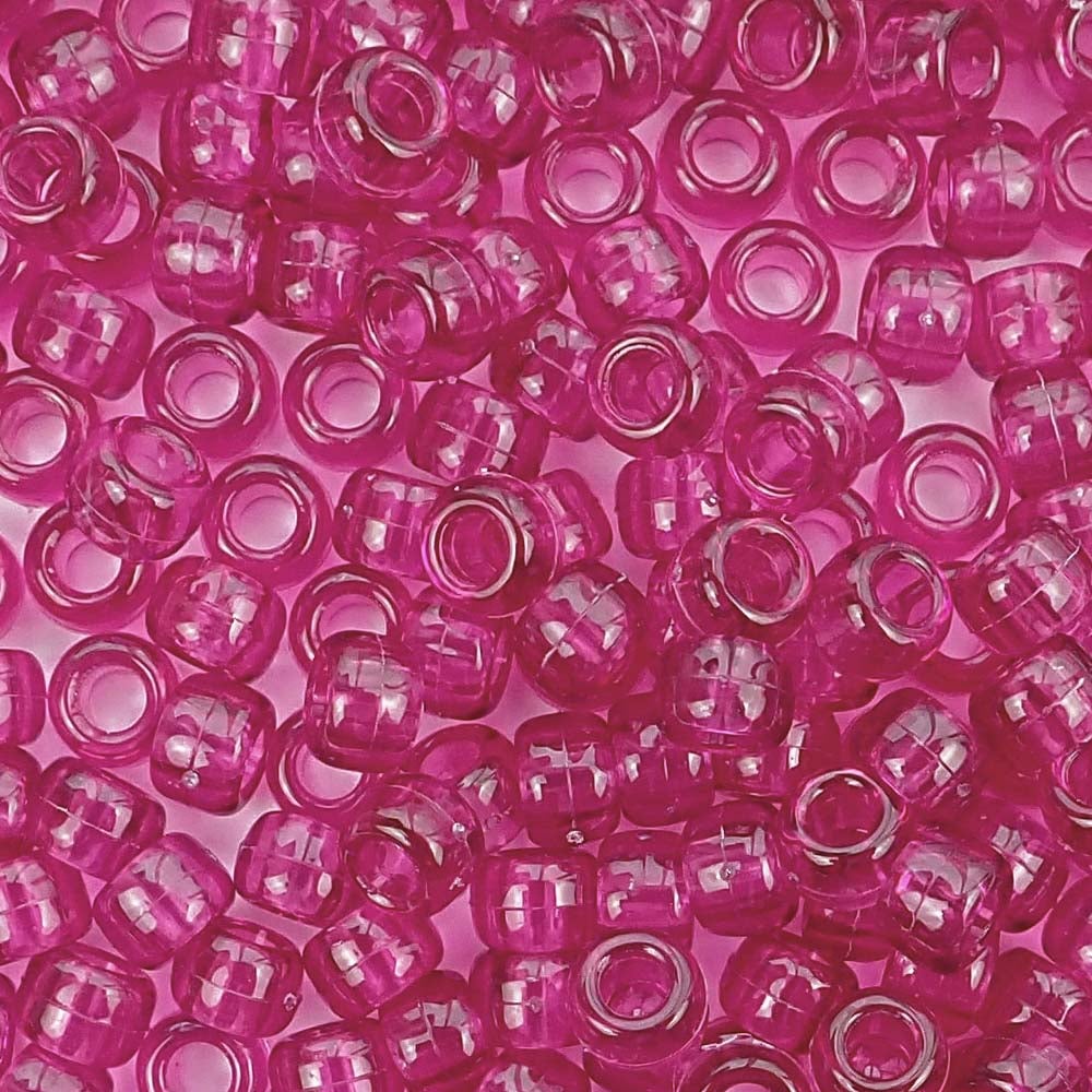 Fuchsia Transparent Plastic Pony Beads. Size 6 x 9 mm. Craft Beads. Bulk Pack.