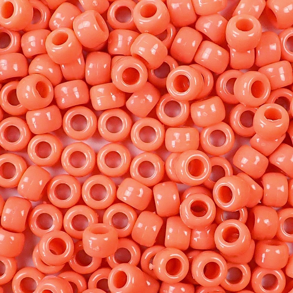 Coral Plastic Pony Beads. Size 6 x 9 mm. Craft Beads. Bulk Pack.