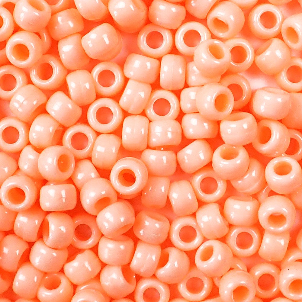 Peach Opaque Plastic Pony Beads. Size 6 x 9 mm. Craft Beads. Bulk Pack.