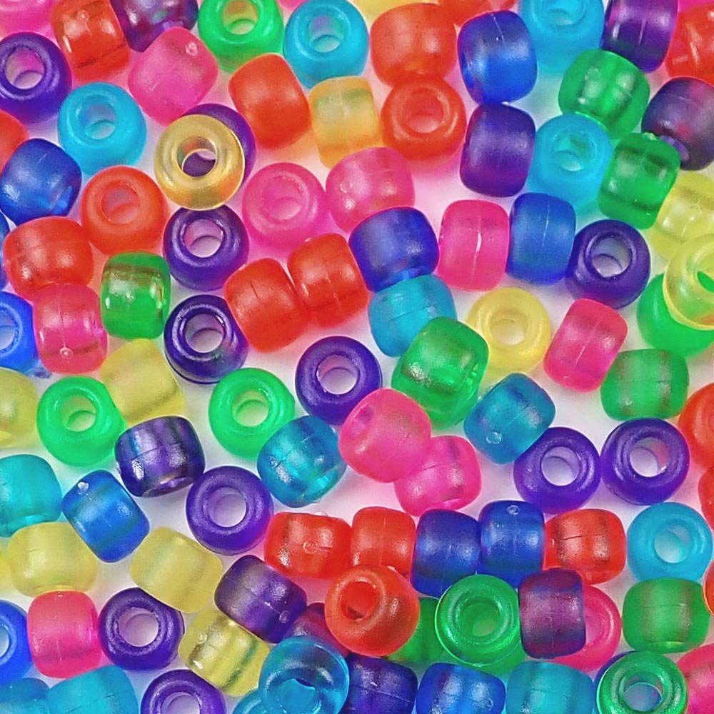 Frosted Multicolor Mix Plastic Pony Beads. Size 6 x 9 mm. Craft Beads. Made in the USA. Bulk Pack.