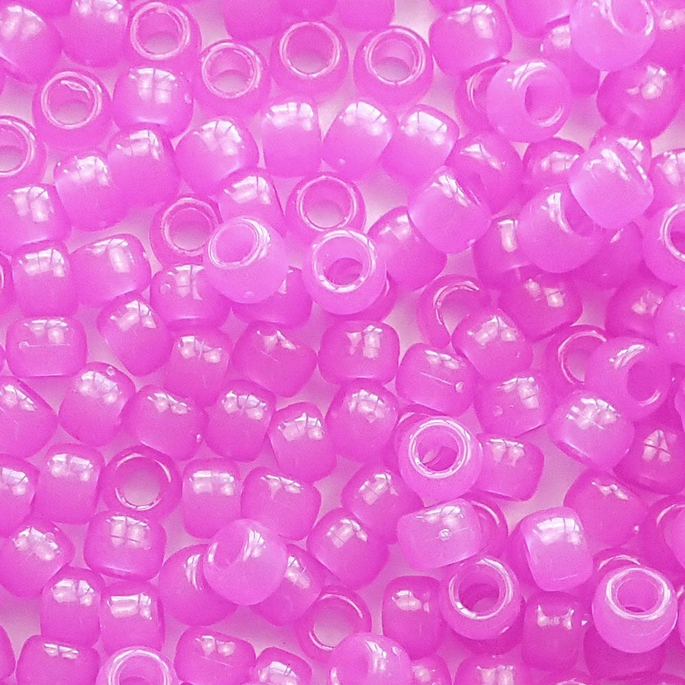 Light Purple Glow Plastic Pony Beads. Size 6 x 9 mm. Craft Beads. Bulk Pack.