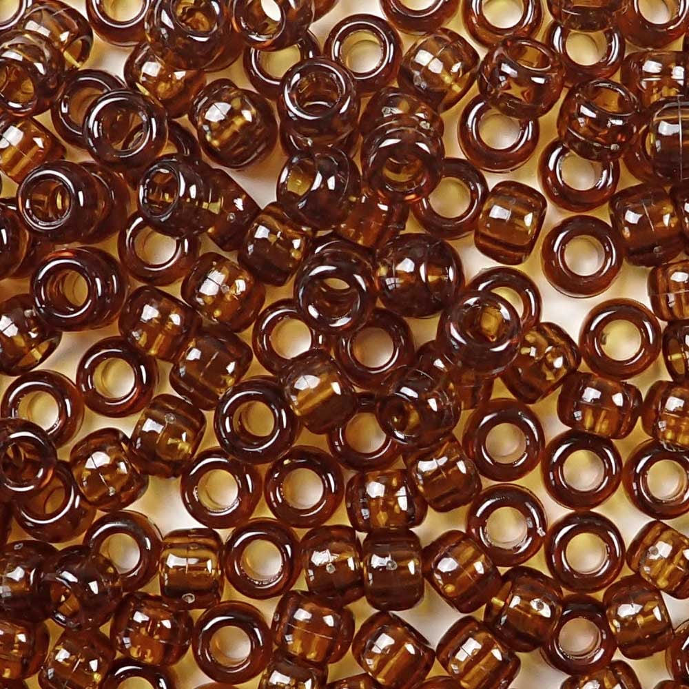 Root Beer Brown Transparent Plastic Pony Beads. Size 6 x 9 mm. Craft Beads. Bulk Pack.