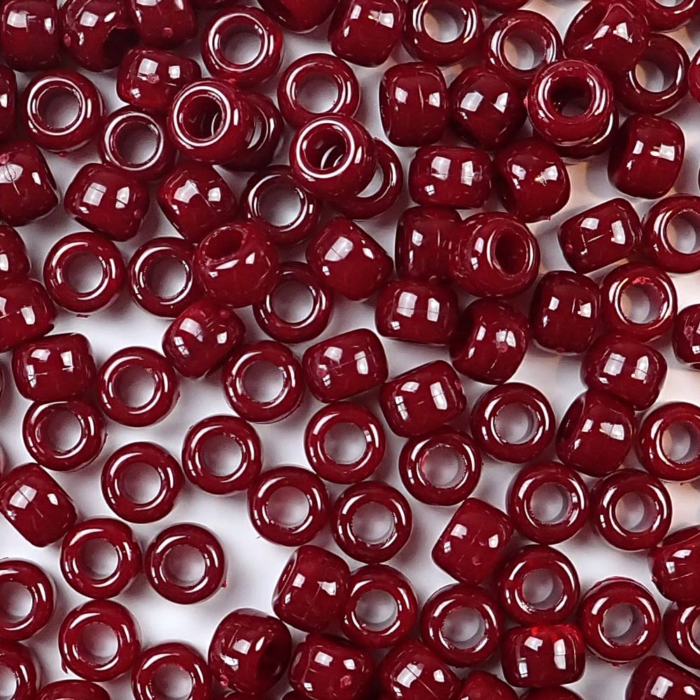 Dark Cranberry Pearl Plastic Pony Beads. Size 6 x 9 mm. Craft Beads. Bulk Pack.