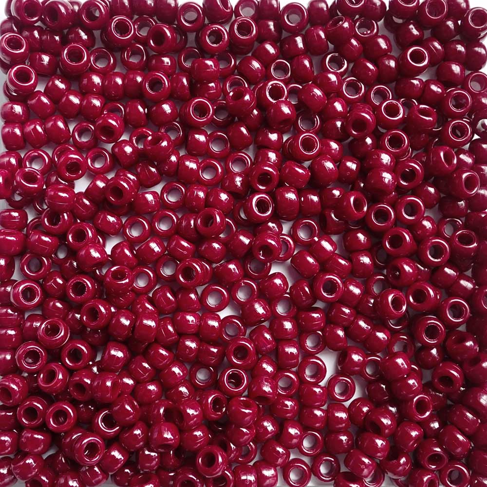 Cranberry Opaque Plastic Pony Beads 6 x 9mm, Bulk, 1500 beads