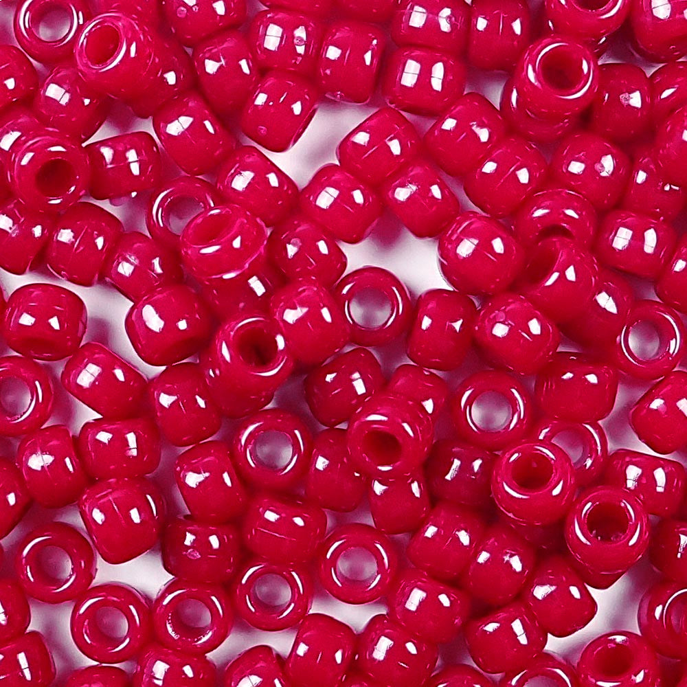 Cranberry Opaque Plastic Pony Beads, 6 x 9mm, 500 beads