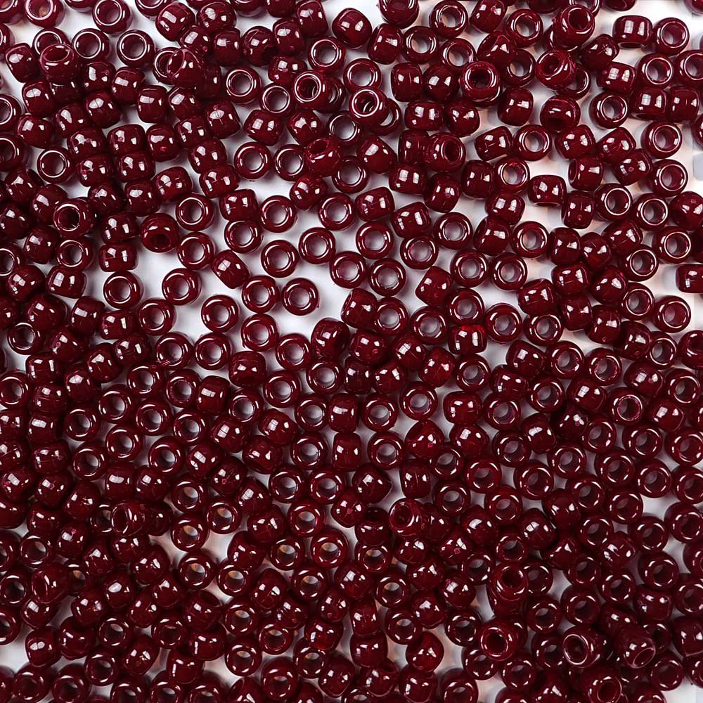 Burgundy Red Opaque Plastic Pony Beads, 6 x 9mm, 500 beads