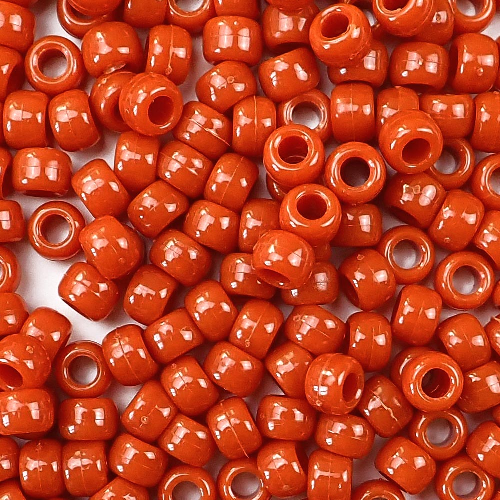 Cinnabar Red Plastic Pony Beads. Size 6 x 9 mm. Craft Beads. Bulk Pack.