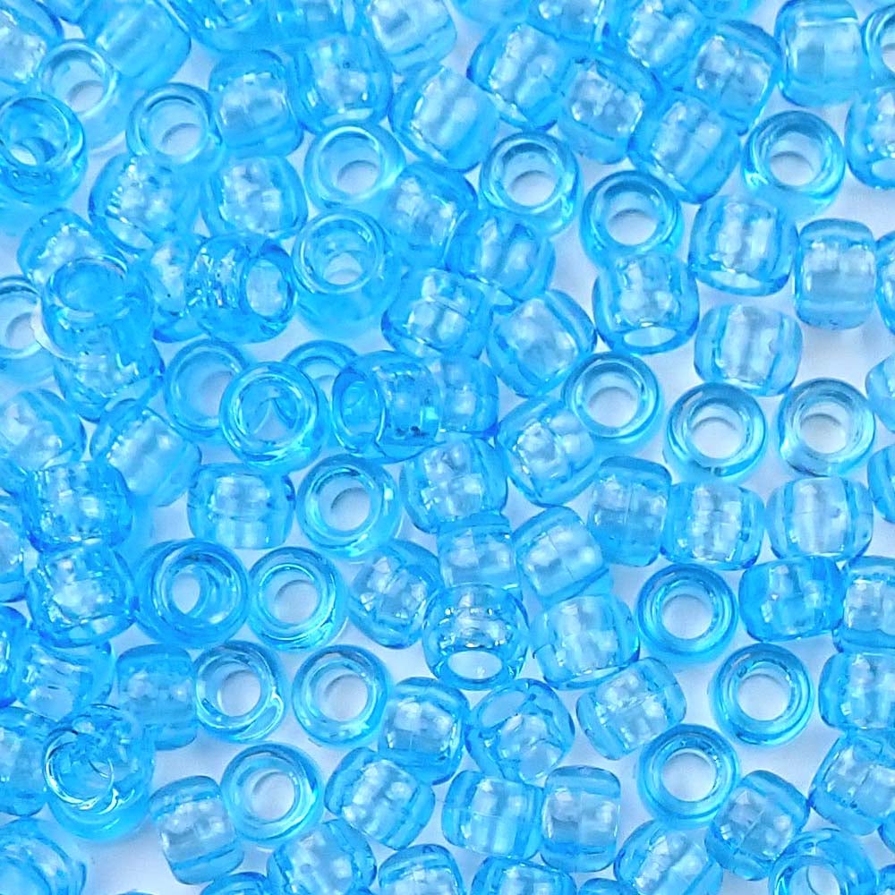 Light Sapphire Blue Plastic Pony Beads. Size 6 x 9 mm. Craft Beads. Bulk Pack.