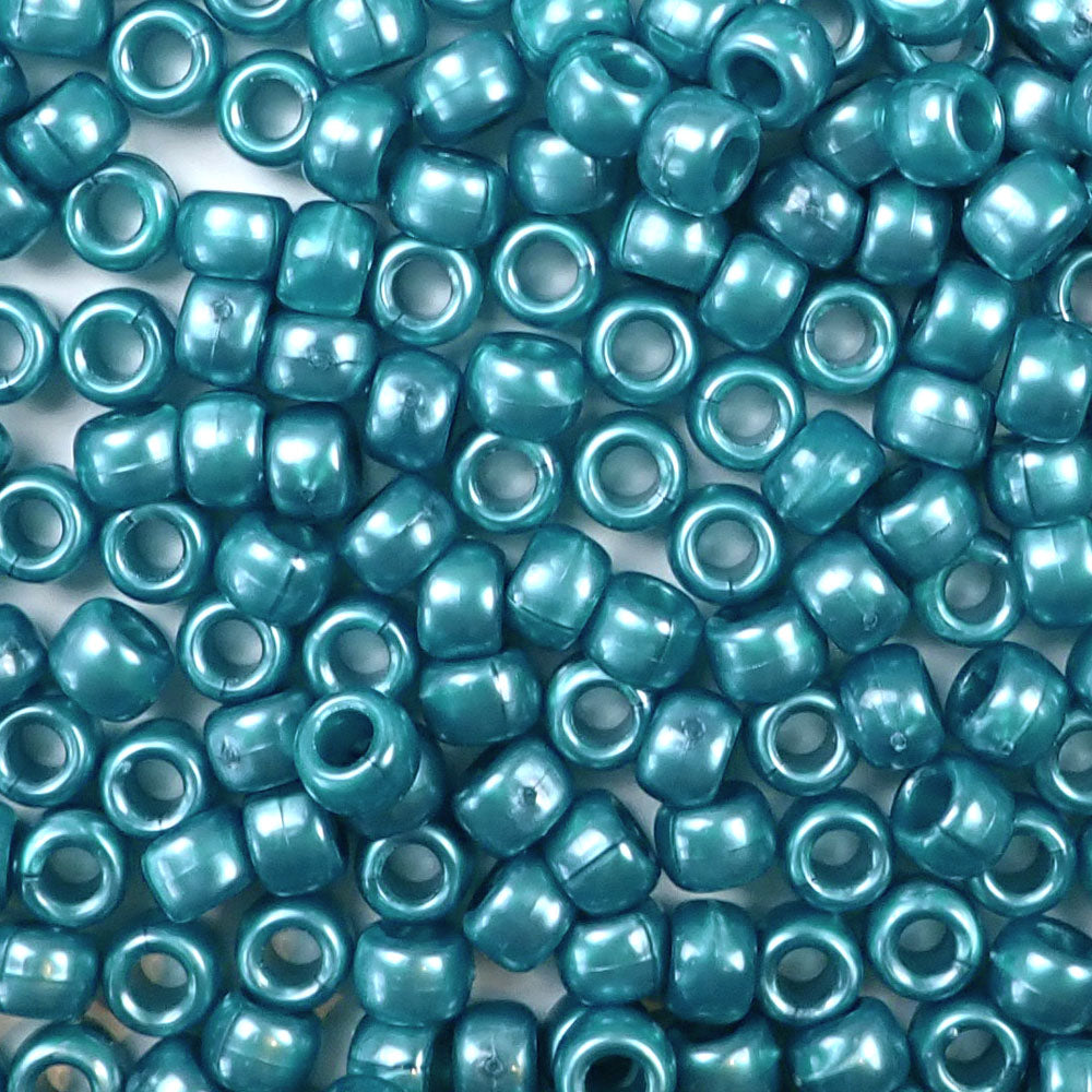 Teal Pearl Plastic Pony Beads. Size 6 x 9 mm. Craft Beads. Bulk Pack.