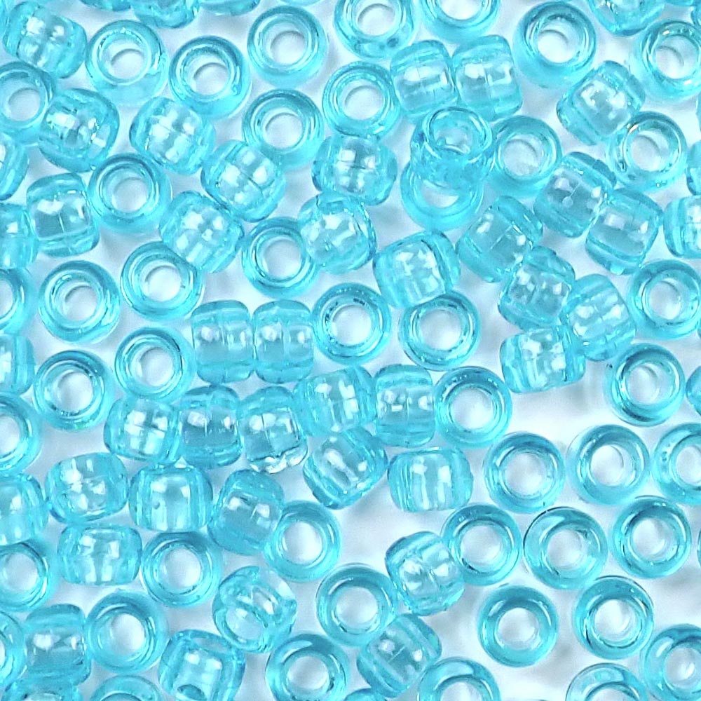 Light Turquoise Transparent Plastic Pony Beads. Size 6 x 9 mm. Craft Beads. Bulk Pack.