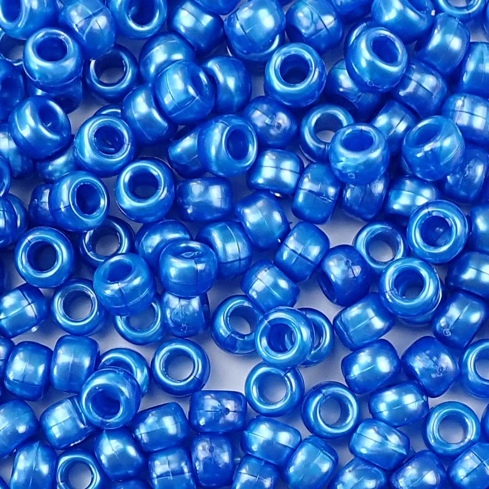 Dark Blue Pearl Plastic Pony Beads. Size 6 x 9 mm. Craft Beads. Bulk Pack.