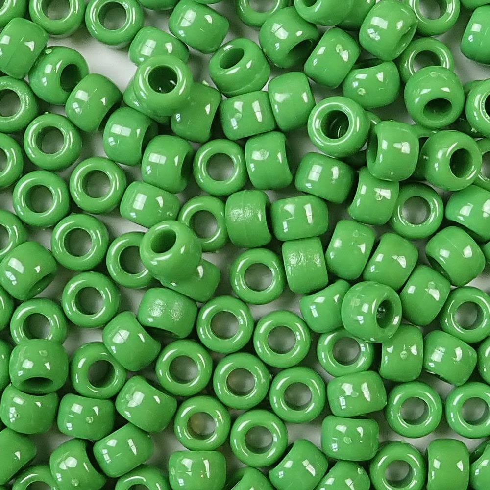 Pea Green Plastic Pony Beads. Size 6 x 9 mm. Craft Beads. Bulk Pack.