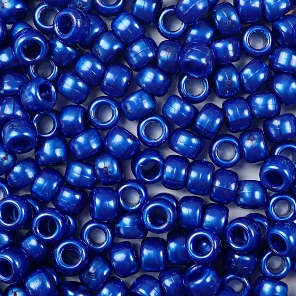 Cobalt Blue Pearl Plastic Pony Beads. Size 6 x 9 mm. Craft Beads. Bulk Pack.