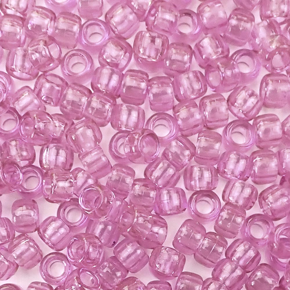 Light Amethyst Purple Plastic Pony Beads. Size 6 x 9 mm. Craft Beads. Bulk Pack.