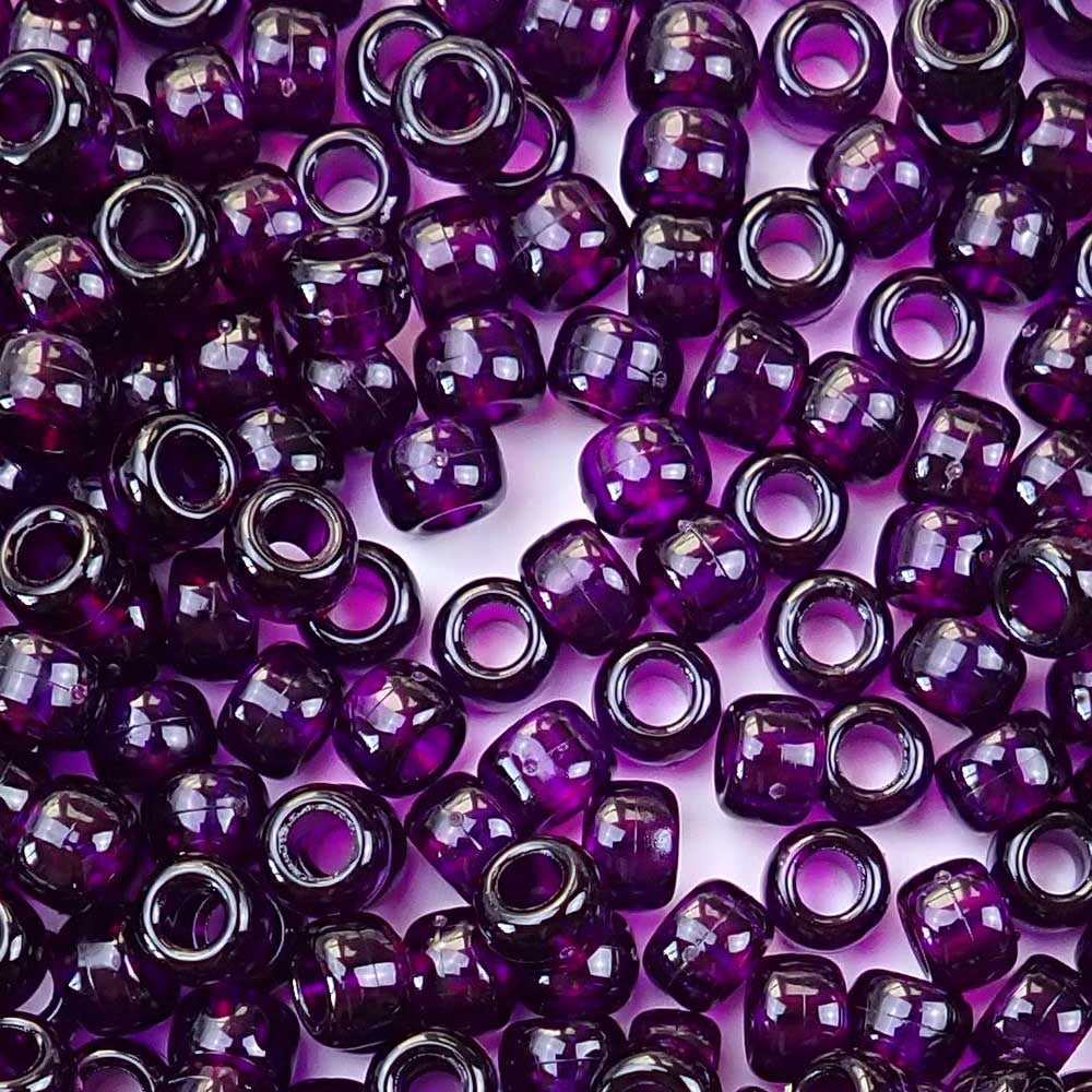 Dark Amethyst Purple Plastic Pony Beads. Size 6 x 9 mm. Craft Beads. Bulk Pack.