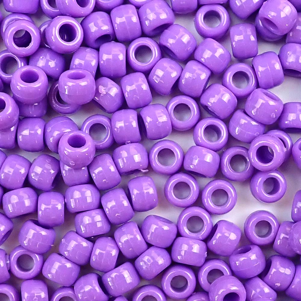 Lilac Purple Plastic Pony Beads. Size 6 x 9 mm. Craft Beads. Bulk Pack.