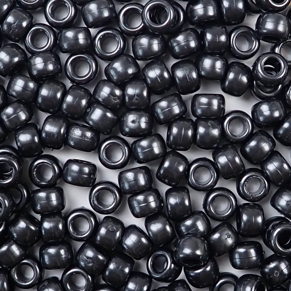 Black Pearl Plastic Pony Beads. Size 6 x 9 mm. Craft Beads. Bulk Pack.