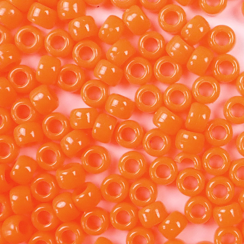 Neon Orange Plastic Pony Beads. Size 6 x 9 mm. Craft Beads. Bulk Pack.