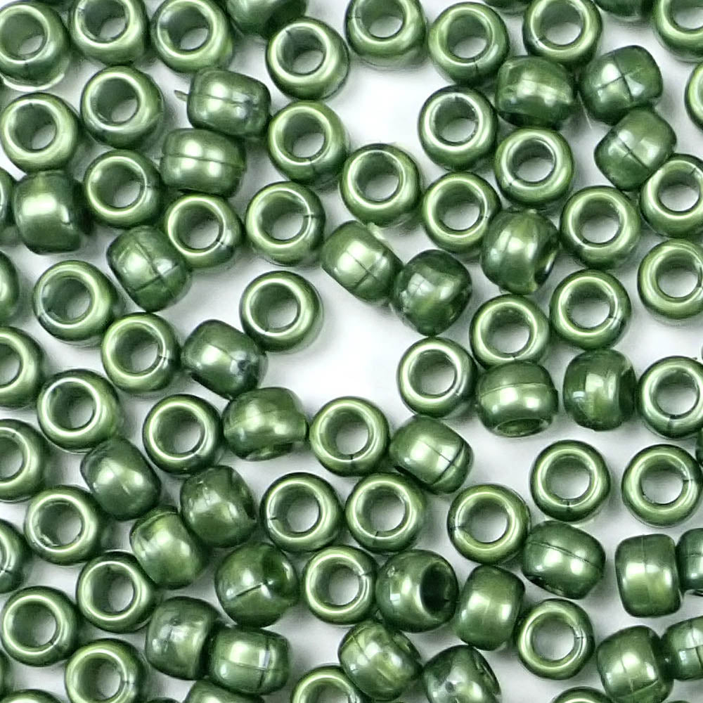 Jade Green Pearl Plastic Pony Beads. Size 6 x 9 mm. Craft Beads. Bulk Pack.