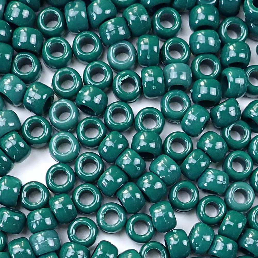 Forest Green Plastic Pony Beads. Size 6 x 9 mm. Craft Beads. Bulk Pack.