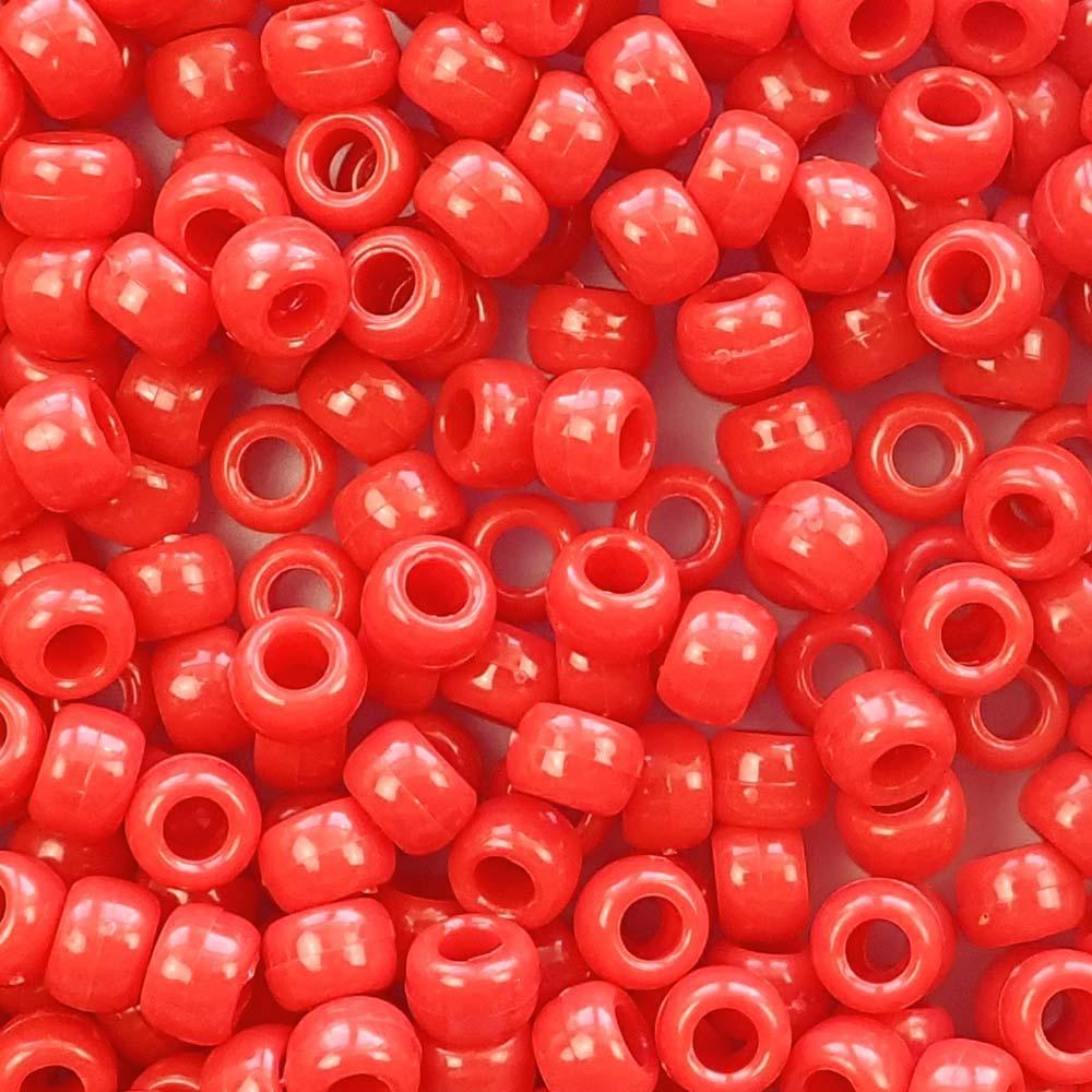 Neon Red Plastic Pony Beads. Size 6 x 9 mm. Craft Beads. Bulk Pack.