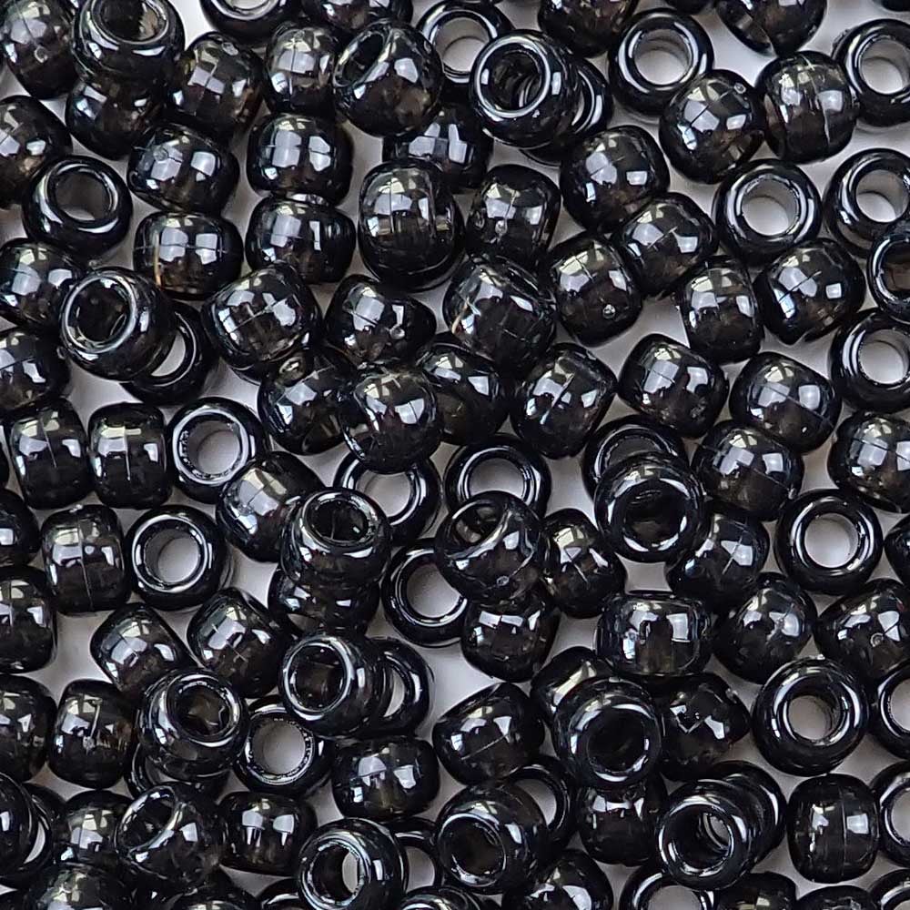 Jet Transparent Black Plastic Pony Beads. Size 6 x 9 mm. Craft Beads. Bulk Pack.