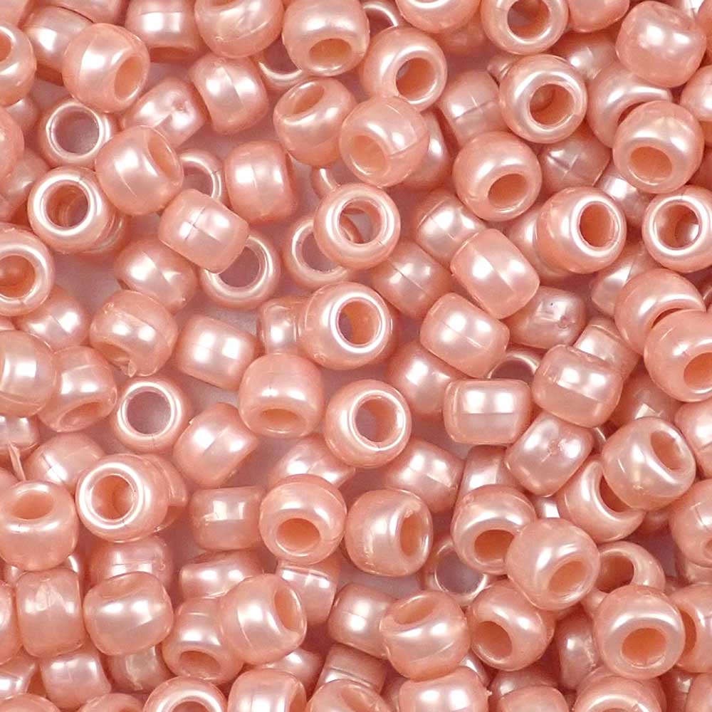 Peach Pearl Plastic Pony Beads. Size 6 x 9 mm. Craft Beads. Bulk Pack.