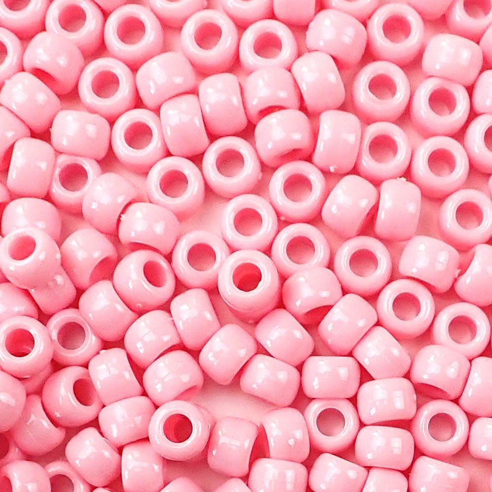 Pale Pink Opaque Plastic Pony Beads. Size 6 x 9 mm. Craft Beads. Bulk Pack.