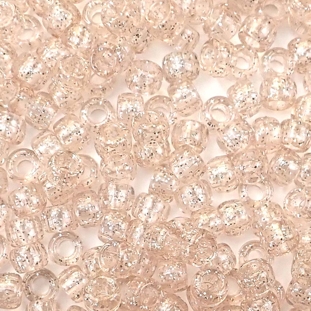 Champagne Glitter Plastic Pony Beads. Size 6 x 9 mm. Craft Beads. Bulk Pack.