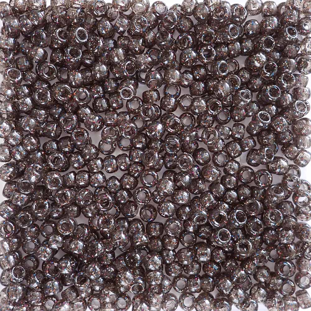 Jet Multi Glitter Plastic Pony Beads. Size 6 x 9 mm. Craft Beads.