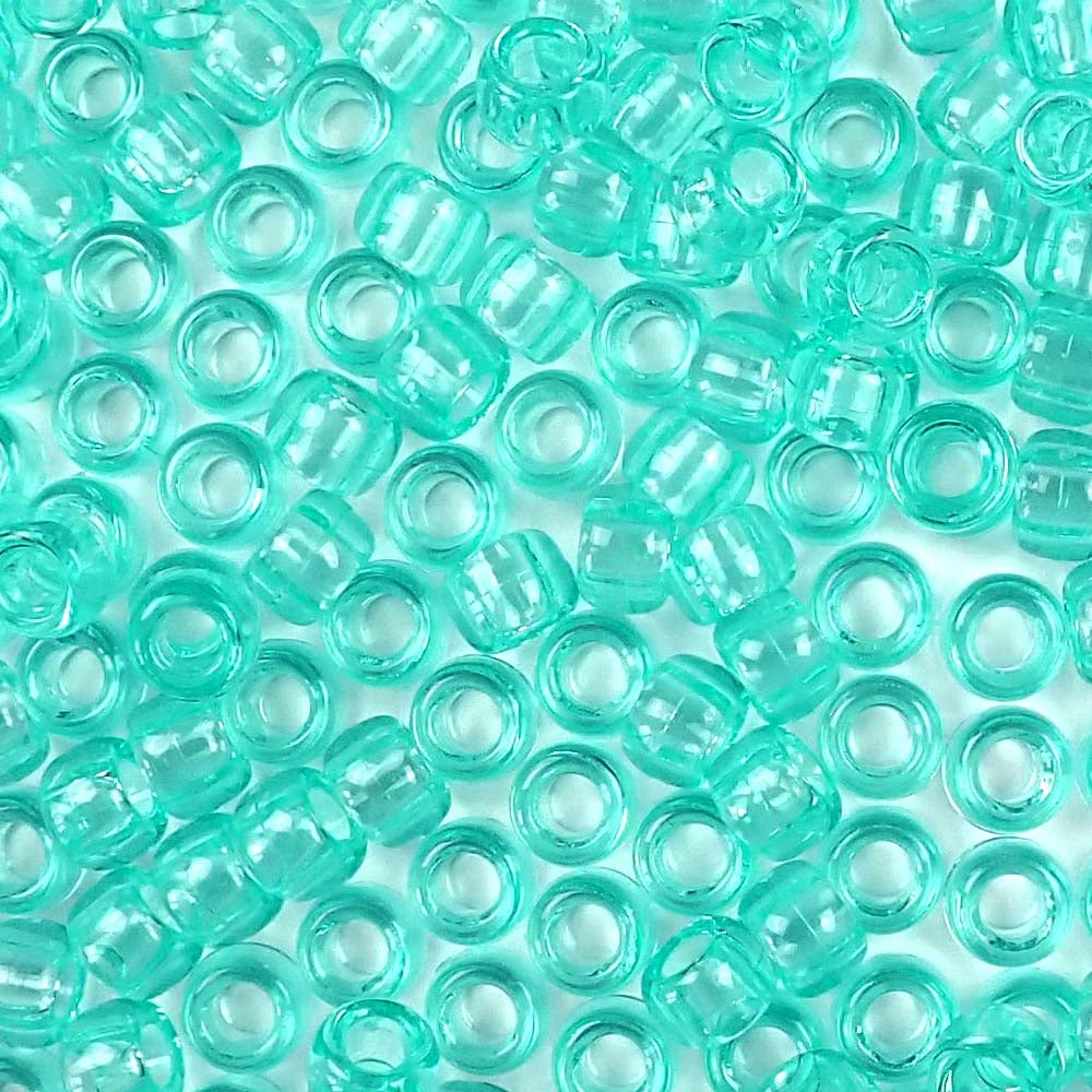 Light Aqua Green Transparent Plastic Pony Beads. Size 6 x 9 mm. Craft Beads. Bulk Pack.