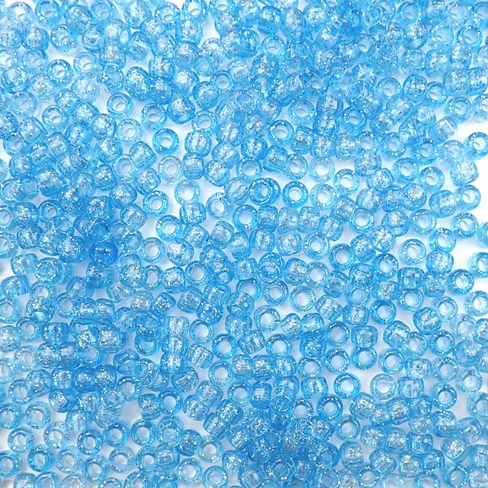 Light Sapphire Glitter Plastic Pony Beads 6 x 9mm, 500 beads